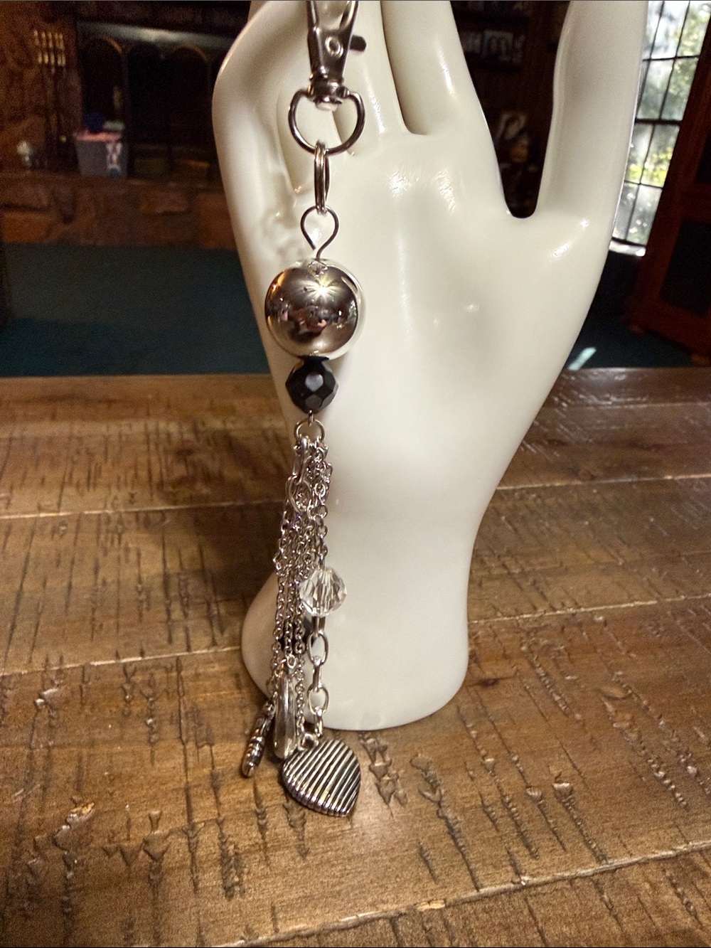 Silver and Black Tassel Drop Charm keychain